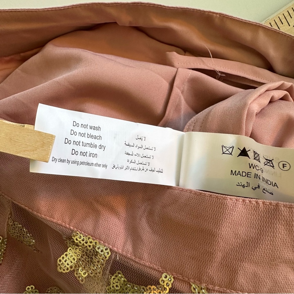 Blush Embroidered Indian Wedding Two Piece Dress with Gold Accents - Picture 12 of 16